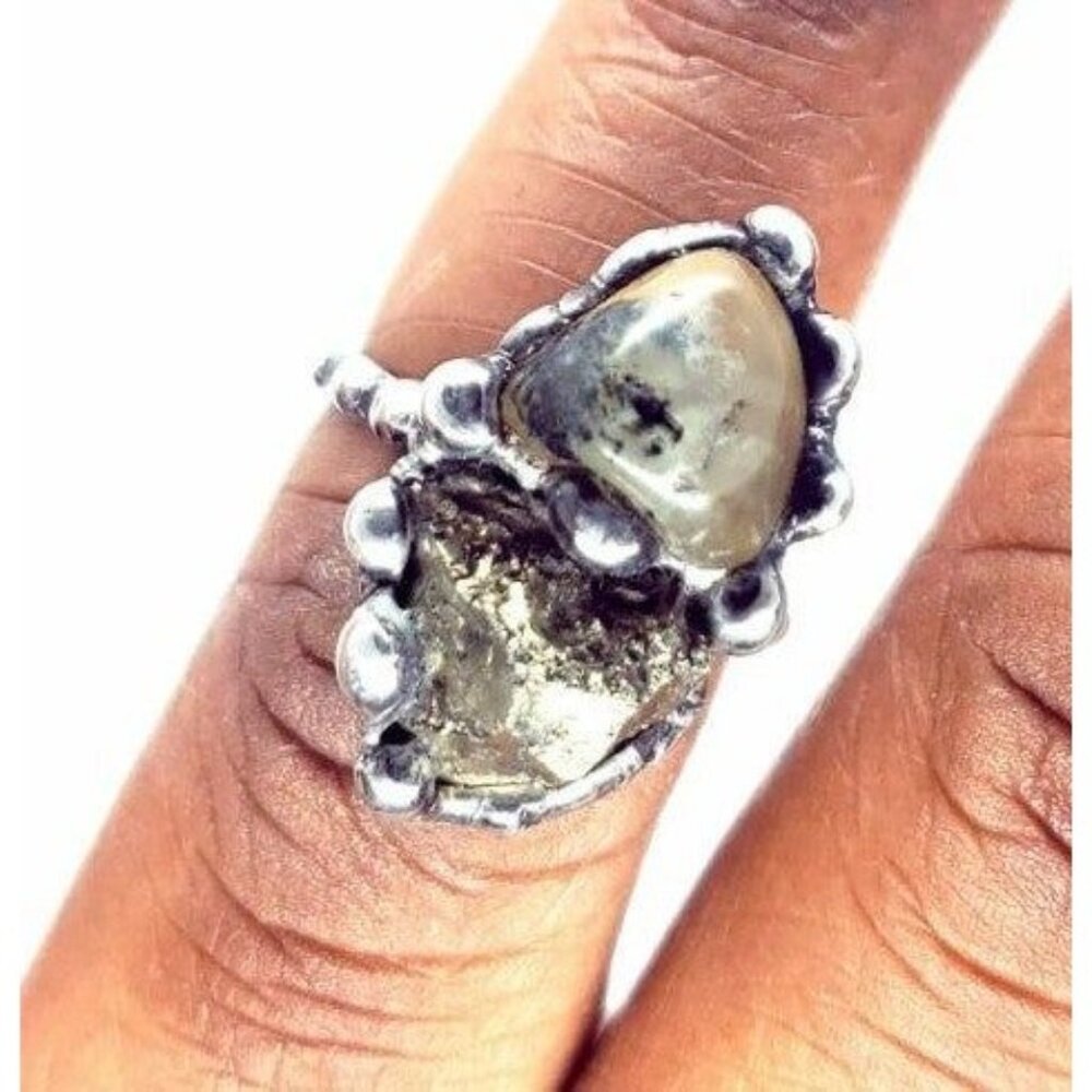 Pyrite and prehnite ring size 6.5